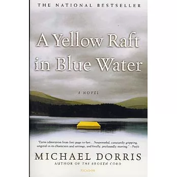 A yellow raft in blue water /