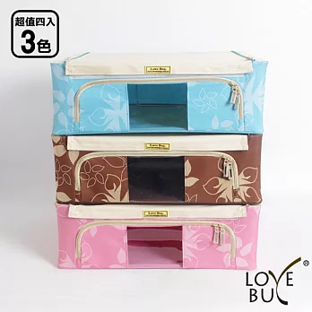 【Love Buy】日式鐵架萬用收納箱_35L(超值四入)粉藍色