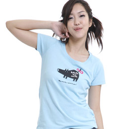 【SOFU Women 】純真小豬 -女短T恤(淺藍) XL
