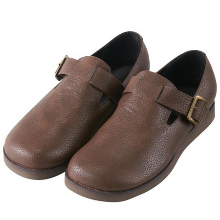 [MUJI 無印良品]女舒適T形皮帶平底鞋棕色23.5