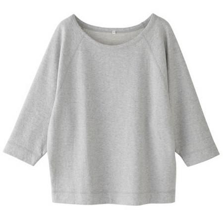 [MUJI 無印良品]女棉鬆餅紋圓領七分袖衫灰色L
