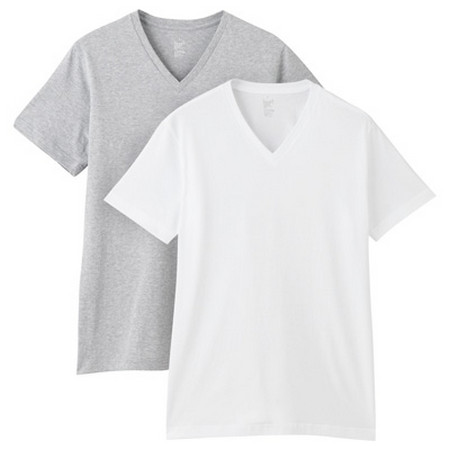 [MUJI 無印良品]男棉天竺V領短袖衫/2入白×灰M