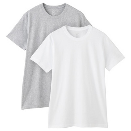 [MUJI 無印良品]男棉天竺圓領短袖衫/2入白×灰XL