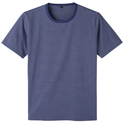 [MUJI 無印良品]男有機棉圓領短袖T恤藍×白XL