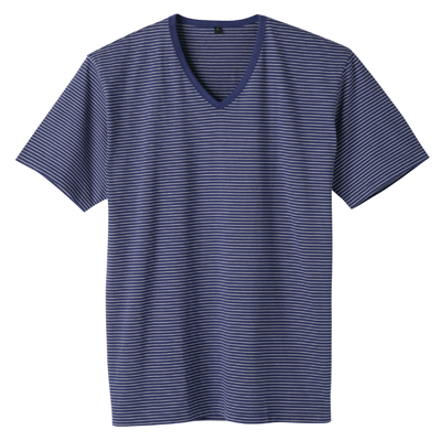[MUJI 無印良品]男有機棉V領短袖T恤藍×白M