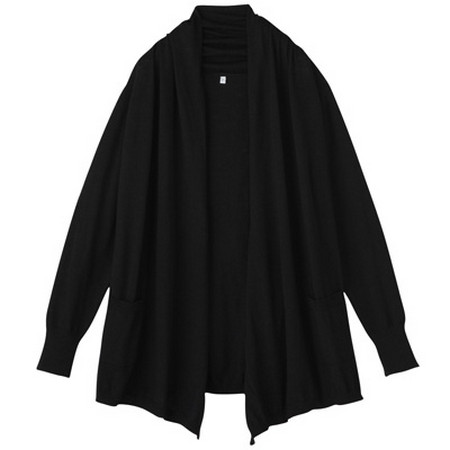 [MUJI 無印良品]女有機棉披肩式開襟衫黑色 S