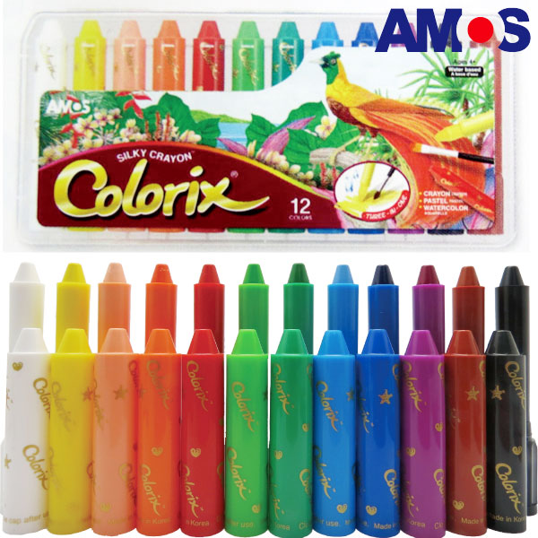 韓國AMOS 12色塑膠盒水蠟筆