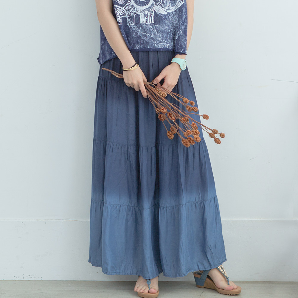 【潘克拉】唯美漸層長裙(4色)FREE藍