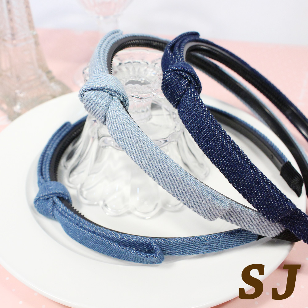 【SJ】氣質平蝶結丹寧牛仔造型髮箍-淺藍