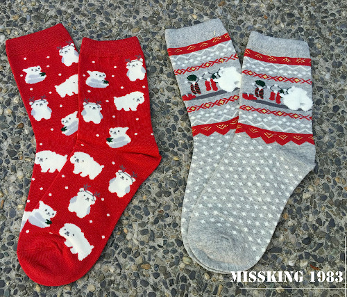 【Missking 1983】動物故事創意棉質女襪 (聖誕狗二雙組)