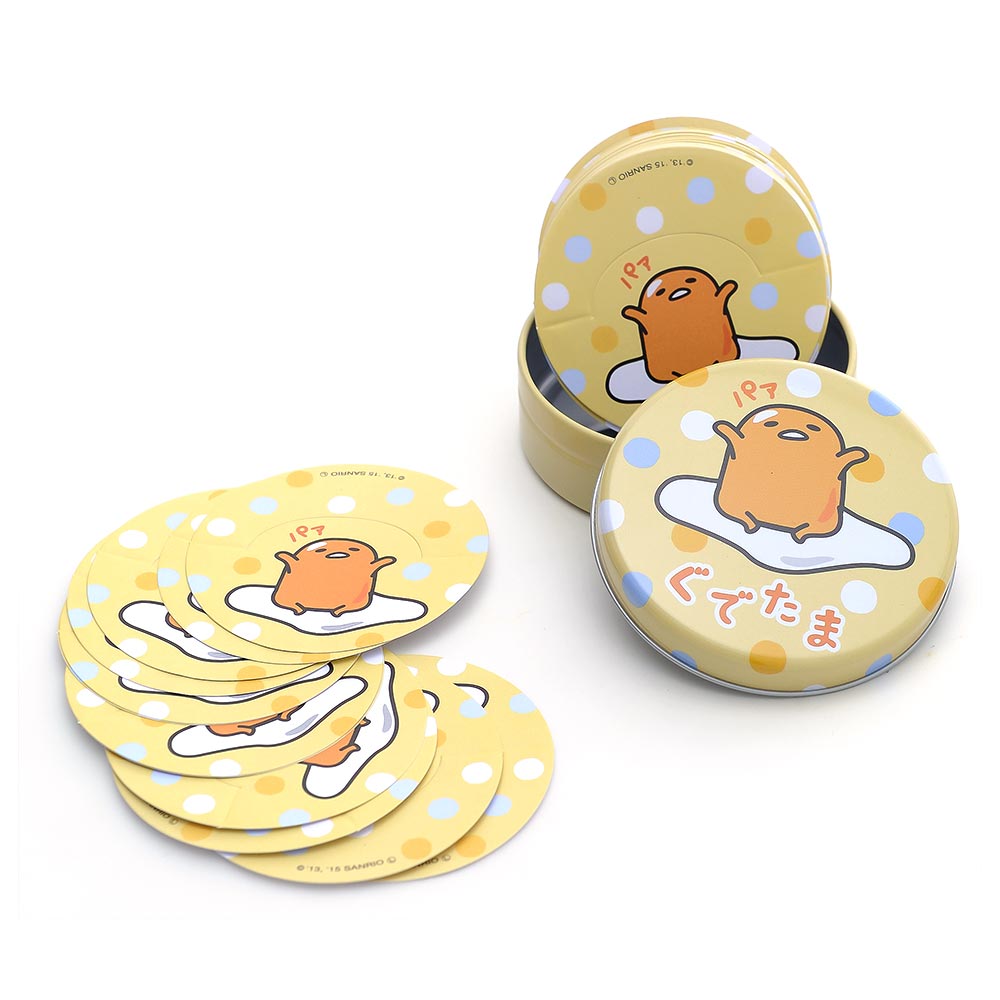 《Sanrio》蛋黃哥圓形便條紙附鐵盒(元氣萬歲點點)