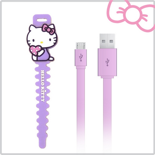 Hello Kitty microUSB 傳輸充電線紫