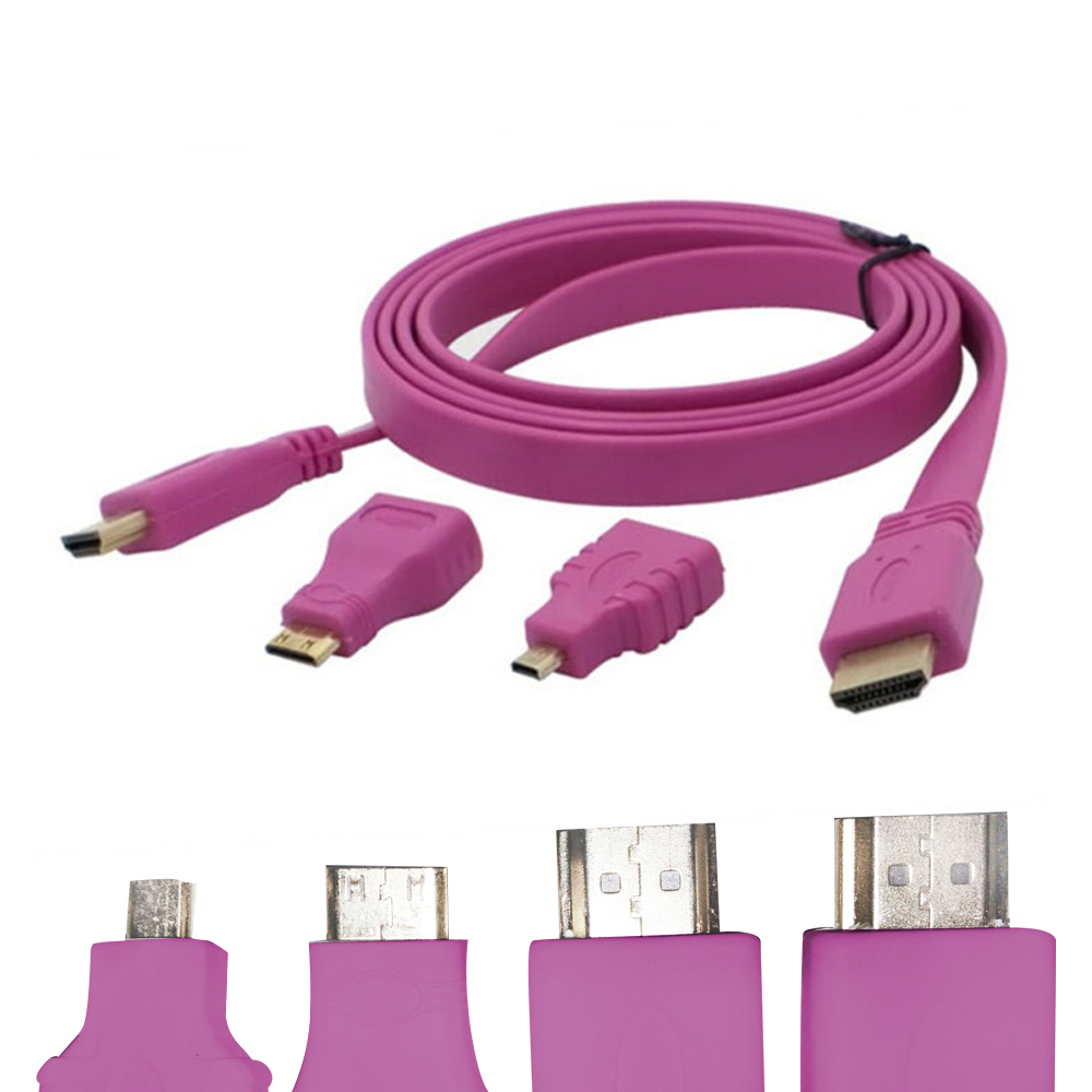 HDMI 1.5M高畫質影音傳輸轉接頭組(紫紅)