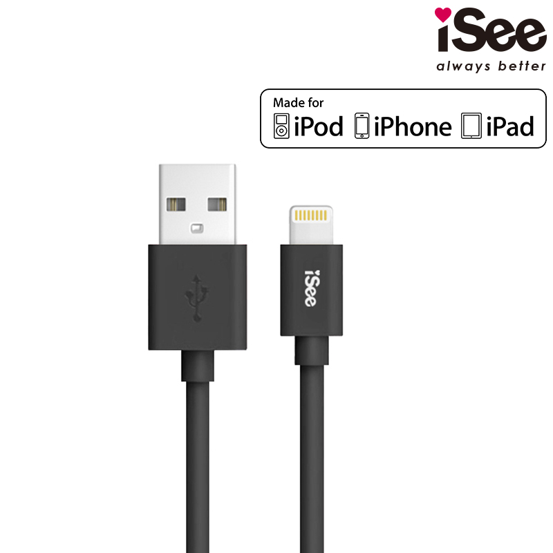 iSee iPhone Lightning 原廠認證充電/傳輸線(1M)(IS-A26)黑色