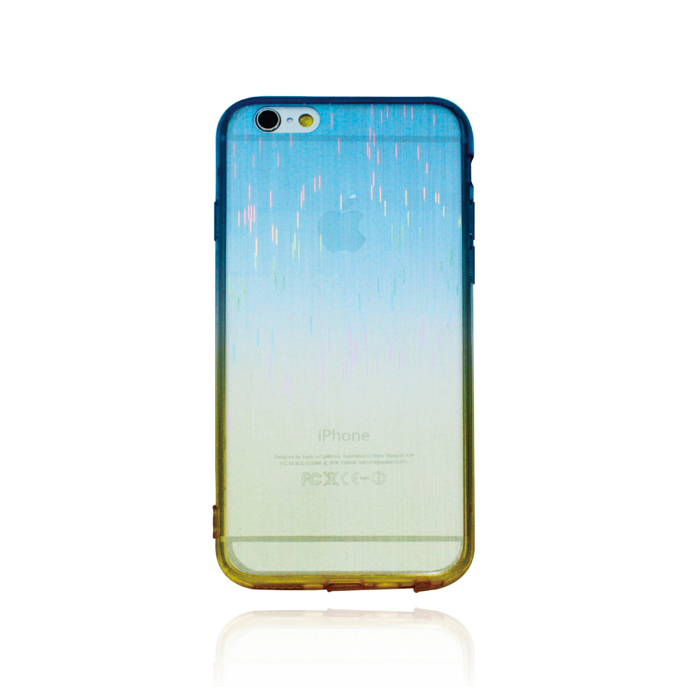Mobile-style iPhone 6 6S 雙料雨絲漸變 4.7吋 防刮保護殼藍黃