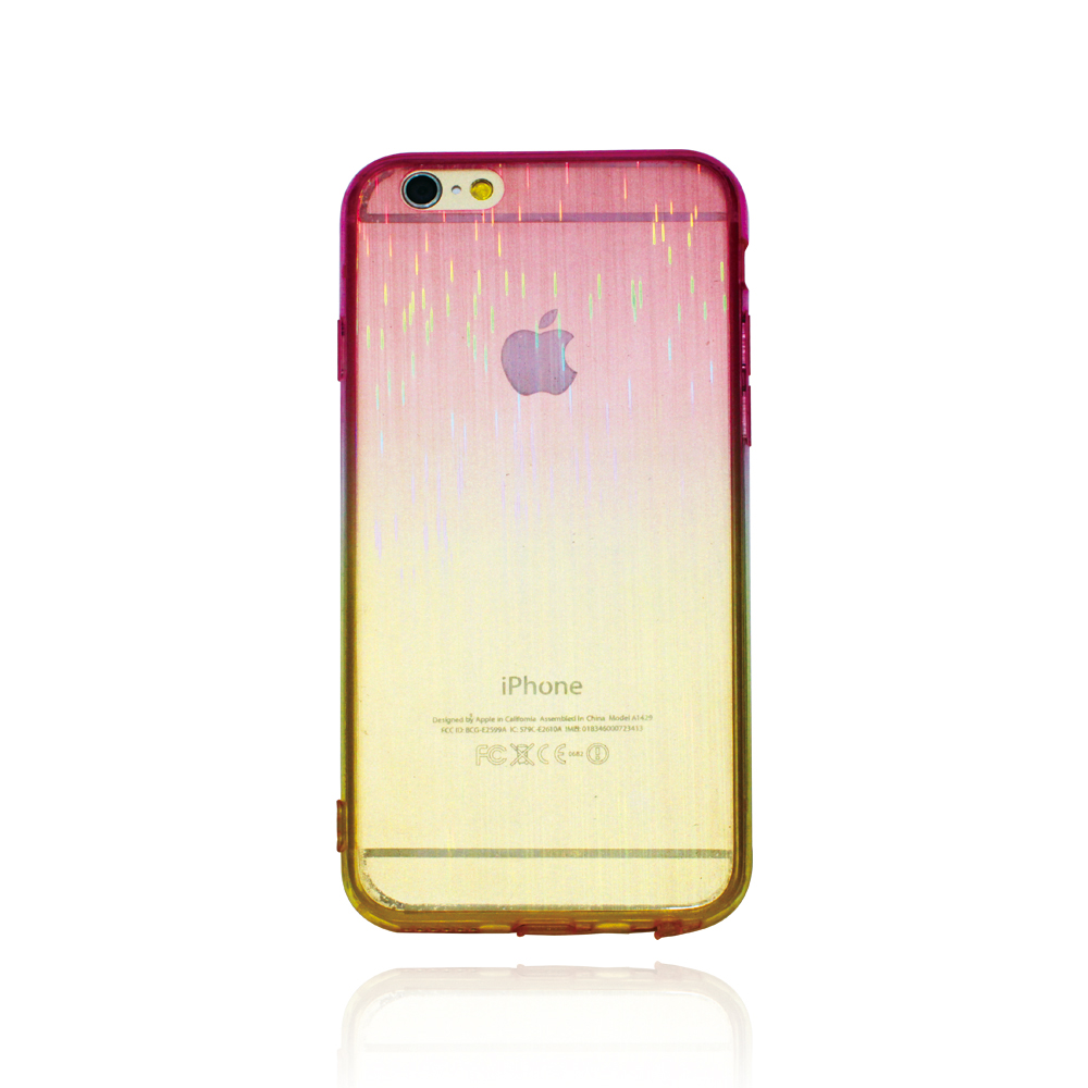 Mobile-style iPhone 6 6S Plus 雙料雨絲漸變 5.5吋 防刮保護殼粉黃