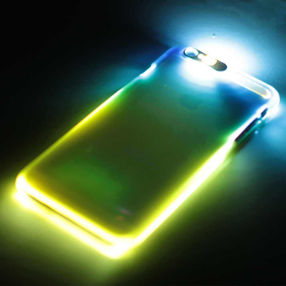 Mobile-style iPhone 6 6S Plus 漸層炫彩 5.5吋 發光來電閃手機殼藍+黃