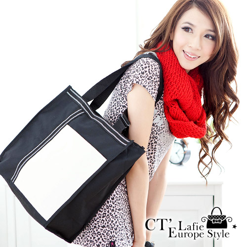 【CT Lafie】時尚黑色格子 可調背帶防水購物袋黑色