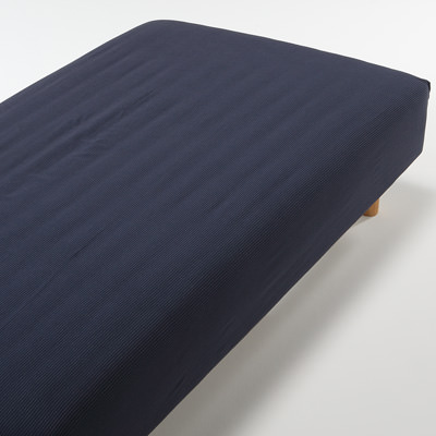 [MUJI無印良品]有機棉刺繡床包/Q雙人加大/深藍×灰色