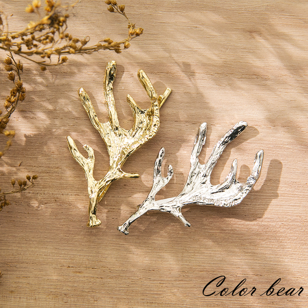 【卡樂熊】雕刻感森林系金屬樹枝邊夾髮夾-銀色