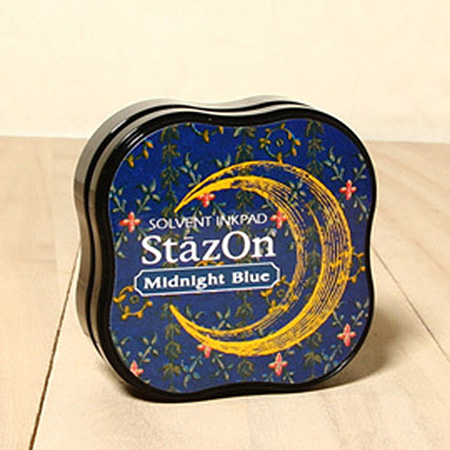 日本Tsukineco月貓印台Staz-On小版萬用油性印台 - 深藍色深藍色