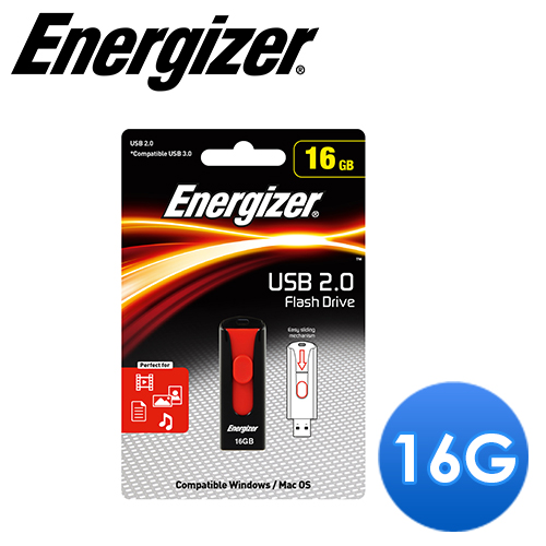Energizer 勁量 16GB Classic Slider 經典滑蓋隨身碟(黑紅色)