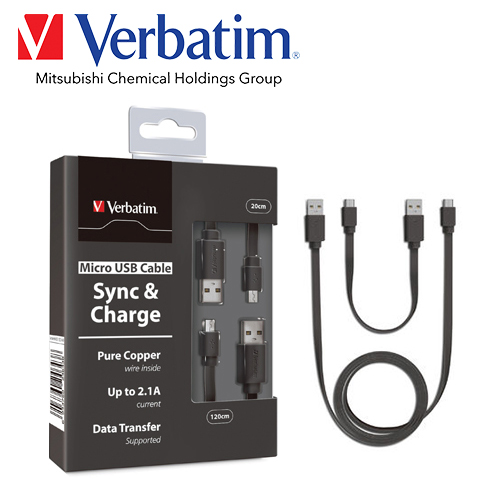 Verbatim 威寶 MircoUSB 手機PVC充電傳輸線 (20cm+120cm / 深灰色)