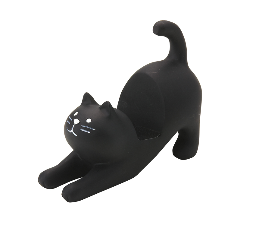【DECOLE】concombre_伸懶腰貓手機座--黑貓