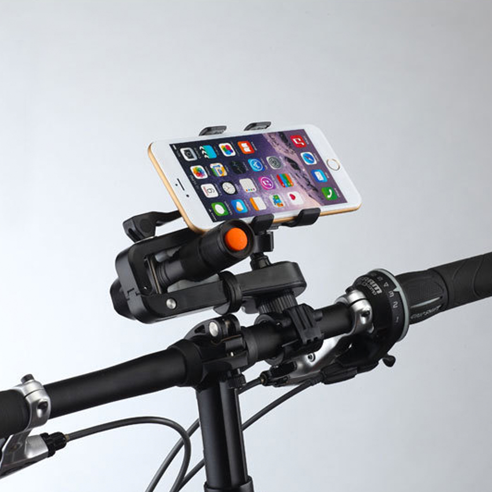 Sense神速 360度旋轉自行車手電筒手機雙用支架黑色