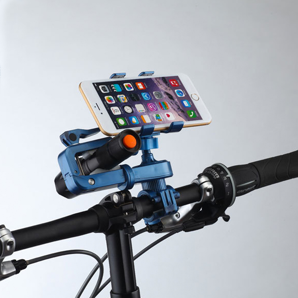 Sense神速 360度旋轉自行車手電筒手機雙用支架藍色
