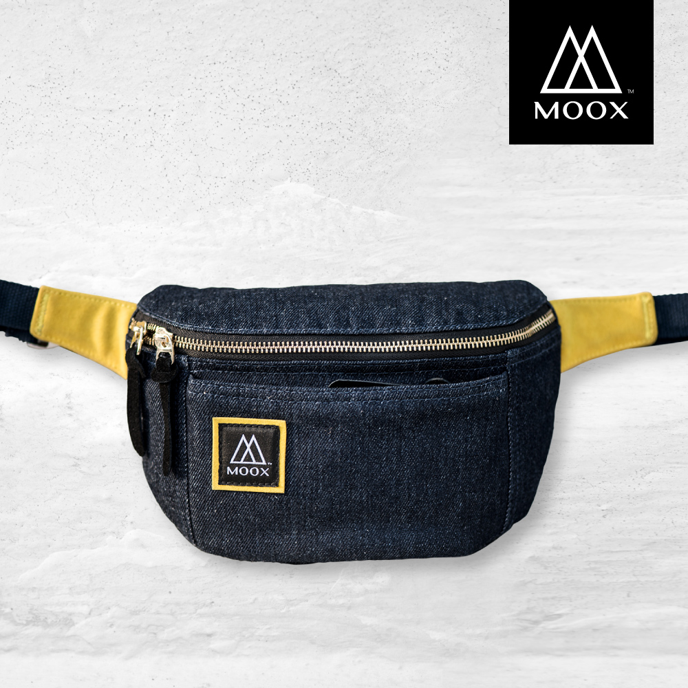 穆克斯 MOOX O12BY 厚磅單寧斜背包/腰包自信藍黃