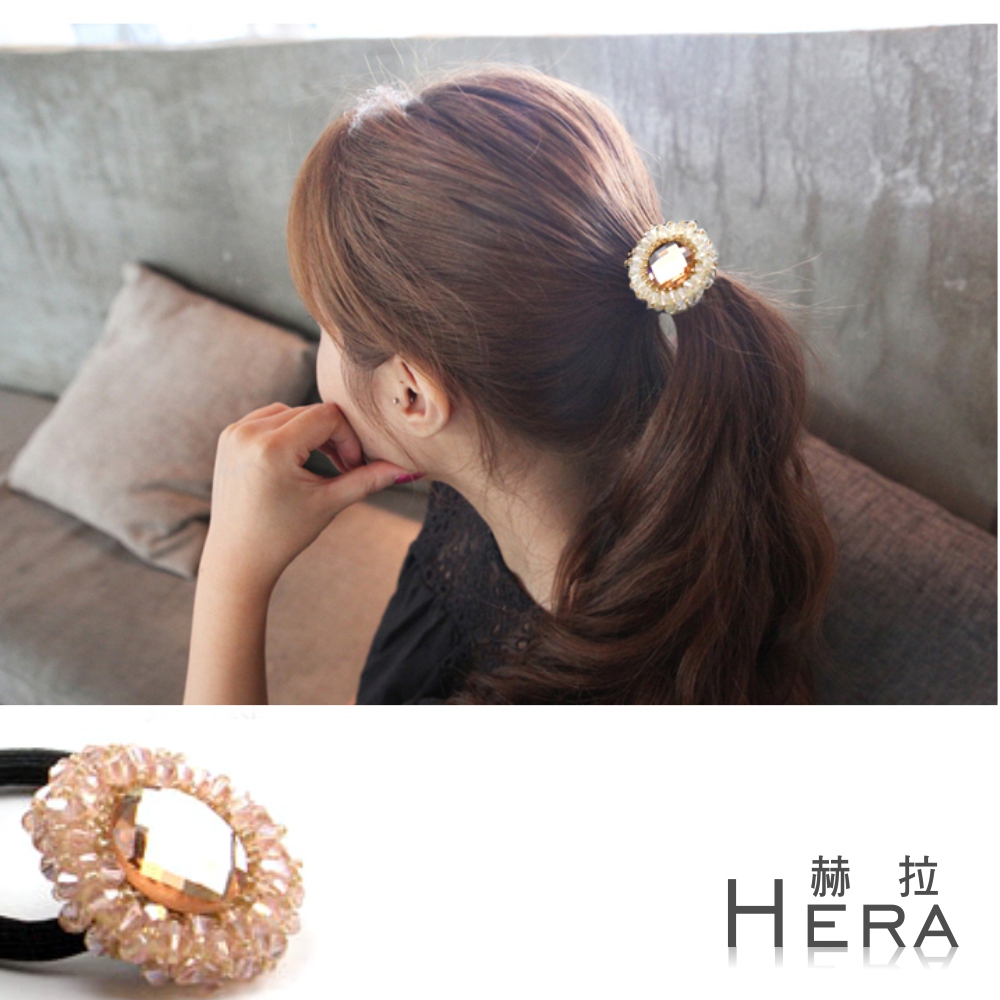 【Hera】赫拉 手工水晶串珠寶石花朵髮圈/髮束-四色(香檳粉)