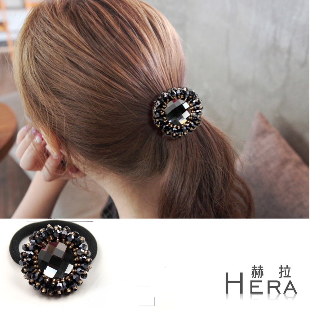 【Hera】赫拉 手工水晶串珠寶石花朵髮圈/髮束-四色(低調黑)