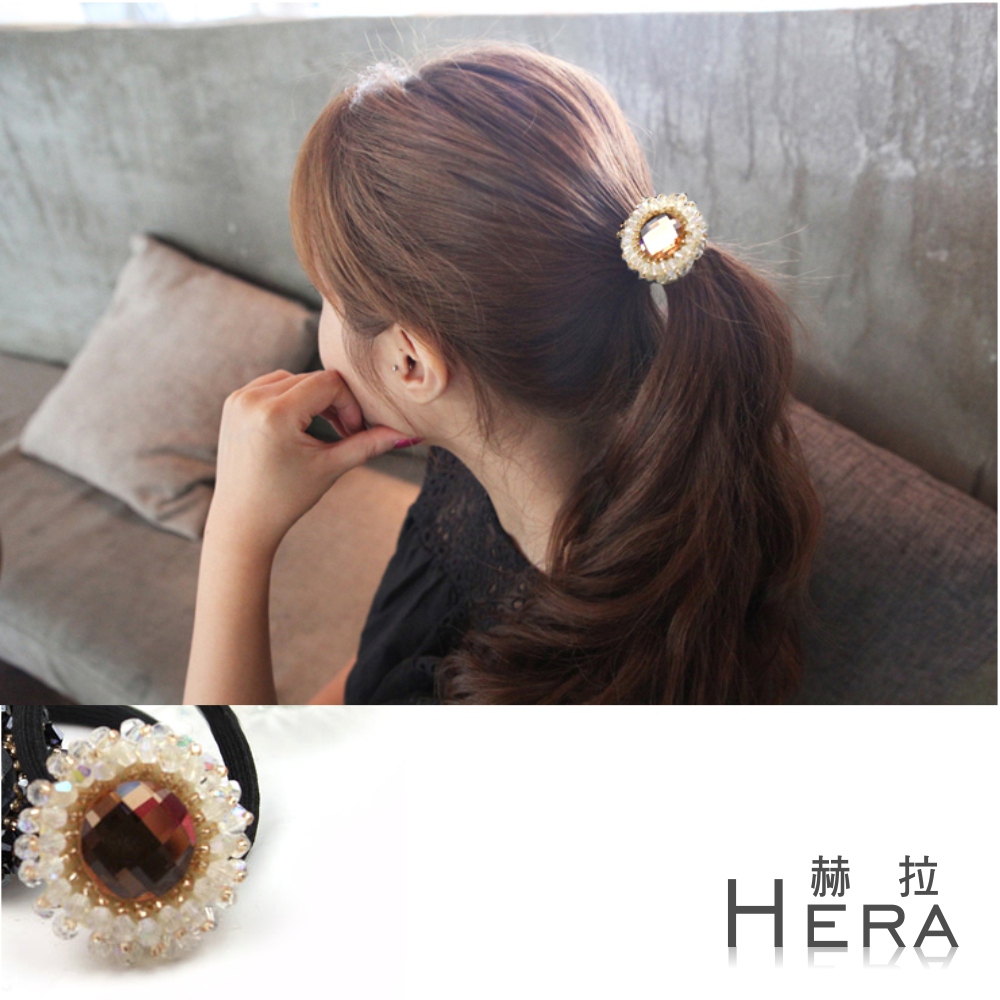 【Hera】赫拉 手工水晶串珠寶石花朵髮圈/髮束-四色(閃耀白)