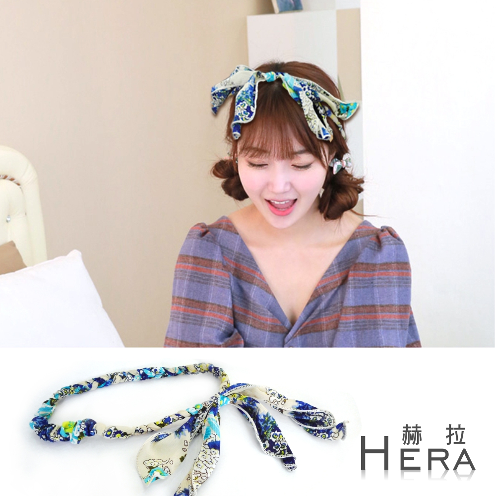 【Hera】赫拉 雪紡印花蝴蝶結彈性髮帶(碎花藍)