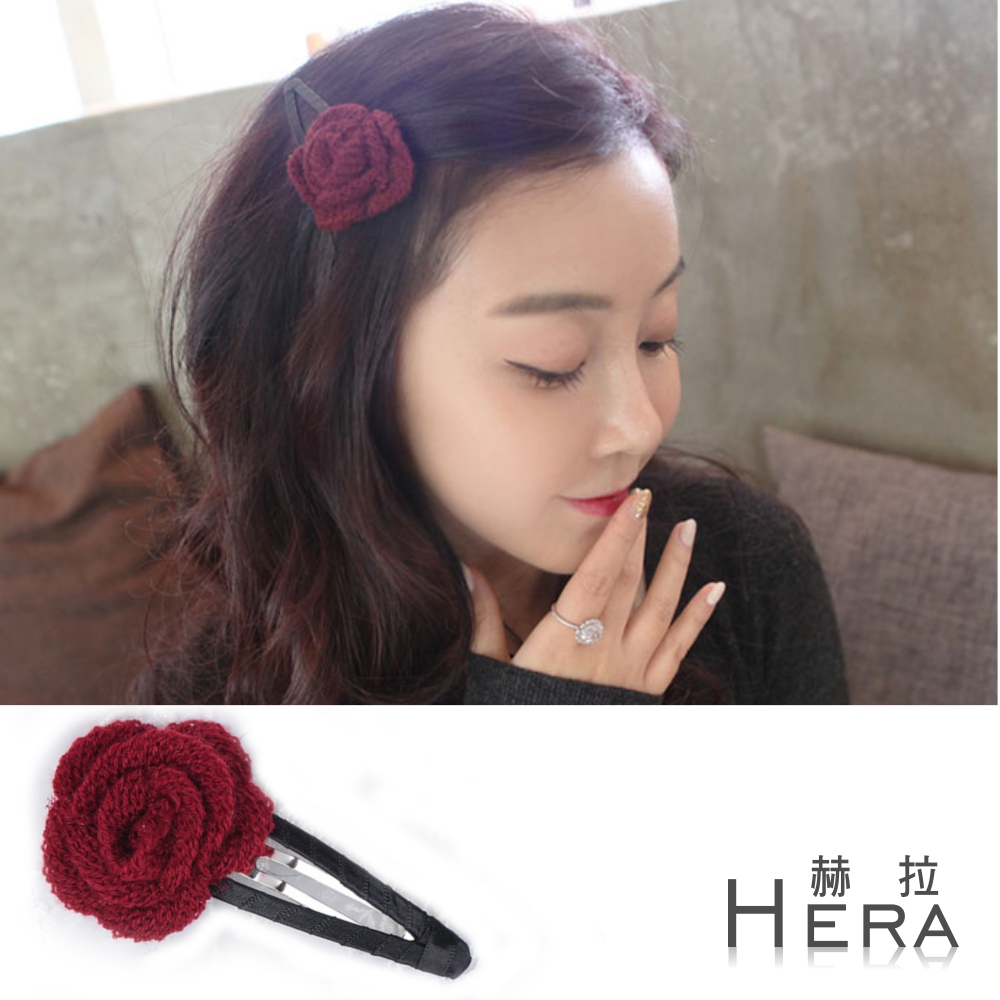 【Hera】赫拉 毛線針織花朵髮夾/邊夾/瀏海夾/BB夾-三色(紅色)