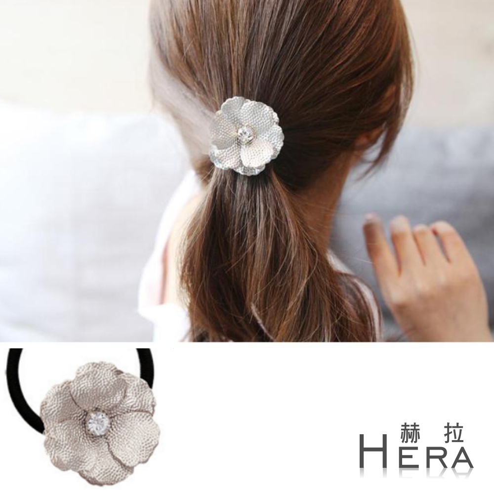 【Hera】赫拉 金屬壓紋鋯石花朵髮圈/髮束-兩色-(銀色)