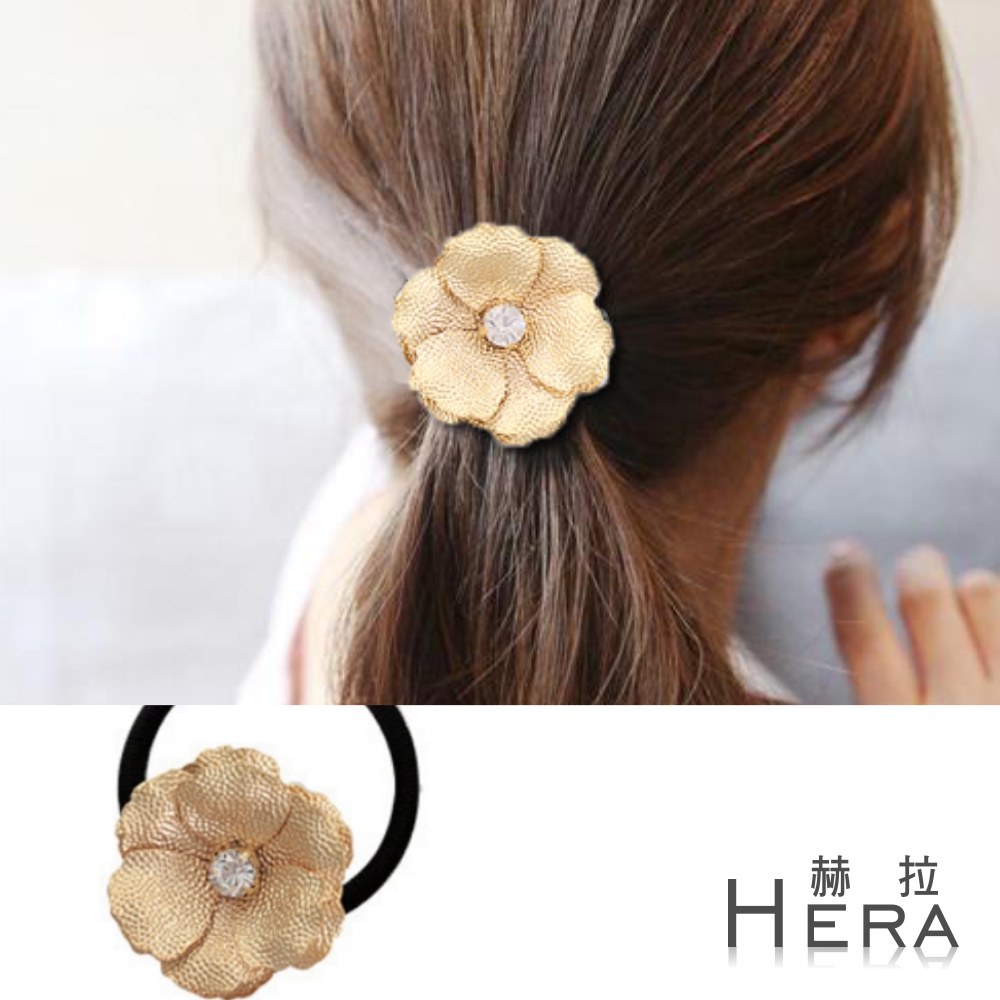【Hera】赫拉 金屬壓紋鋯石花朵髮圈/髮束-兩色-(金色)