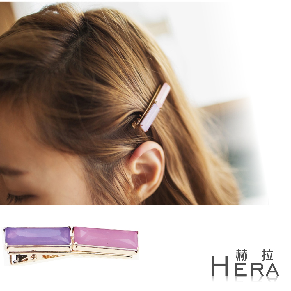 【Hera】赫拉 果凍透感長型寶石鴨嘴邊夾/髮夾(紫粉色)