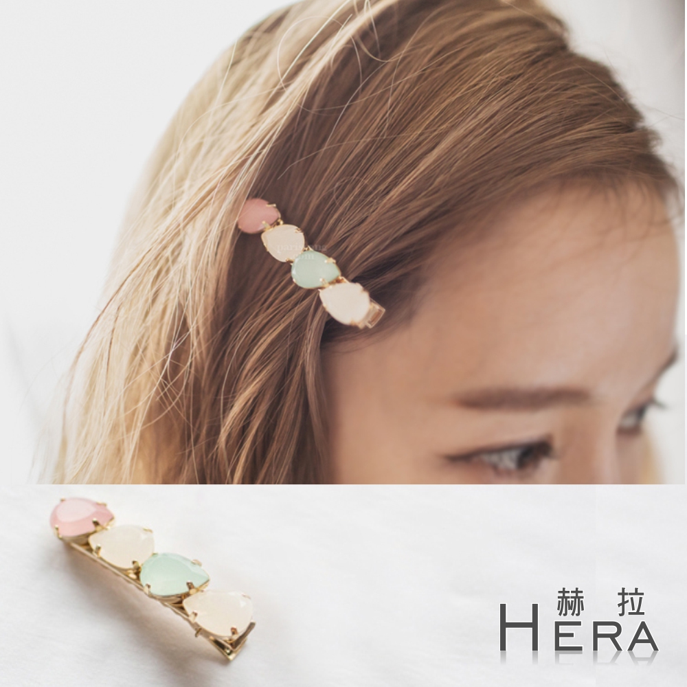 【Hera】赫拉 果凍透感水滴寶石鴨嘴邊夾/髮夾(粉白藍)