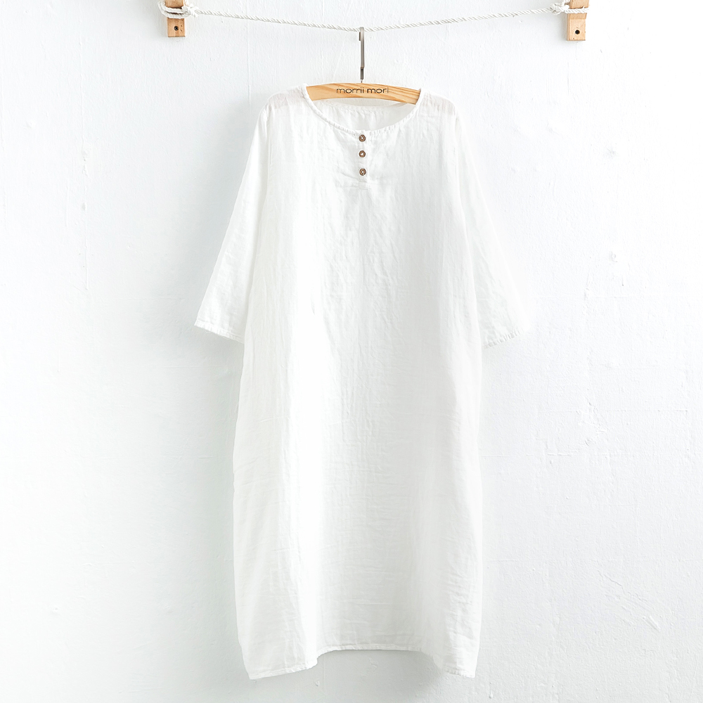 【morrii mori】涼感舒適棉紗純色洋裝F白色