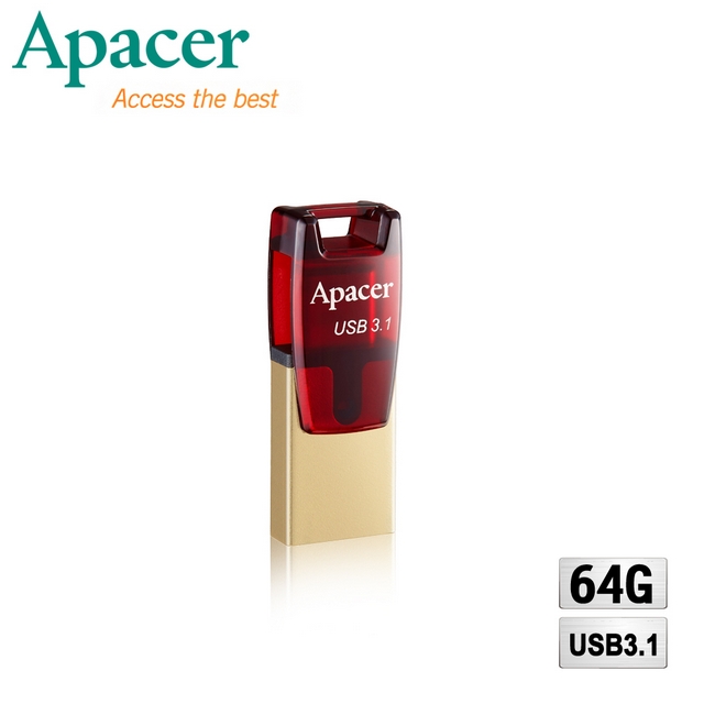 Apacer宇瞻 AH180 64GB Type-C USB3.1 OTG雙介面隨身碟