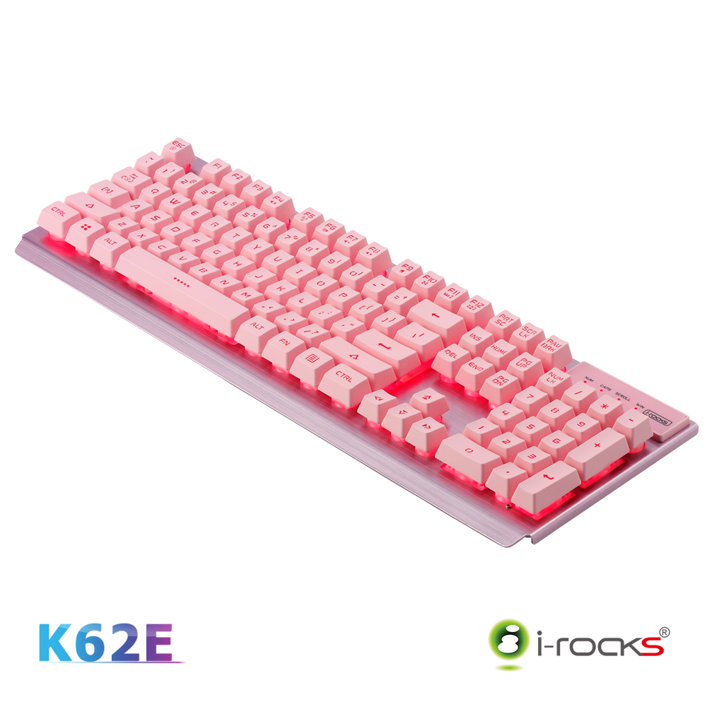 i-Rocks K62E多色彩金屬背光遊戲鍵盤粉色