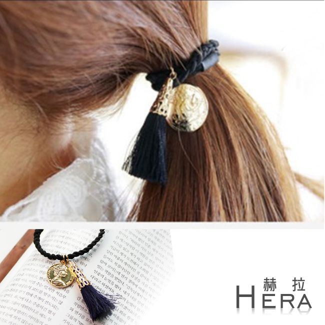 【Hera】赫拉 流蘇硬幣麻花編織髮圈/髮束-3色(藍色)