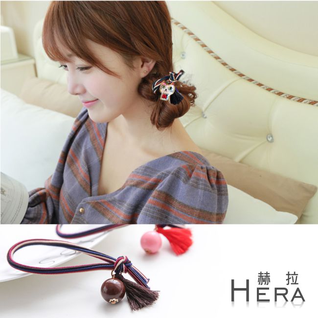 【Hera】赫拉 英倫風彩色條紋流蘇球球髮圈/髮束-四款(咖啡球)