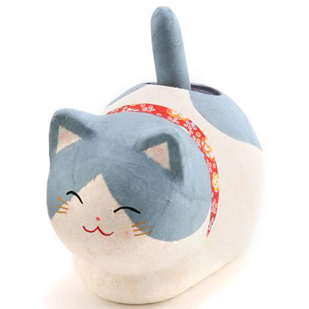 【日本製作！】和紙工藝 ~ 貓咪搖搖擺飾 【不需電池喔！】B 水色貓
