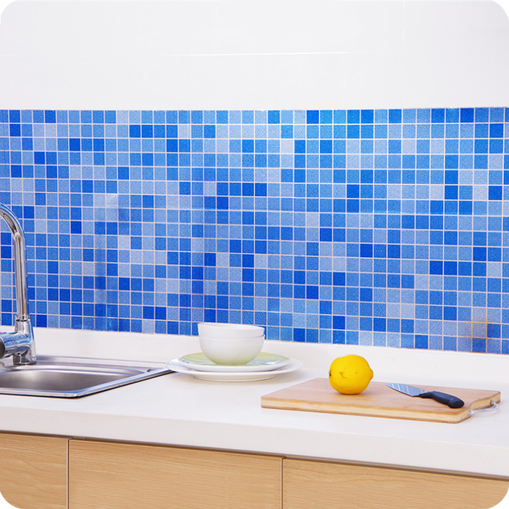 廚房耐熱防油馬賽克防水貼紙(3入)藍色