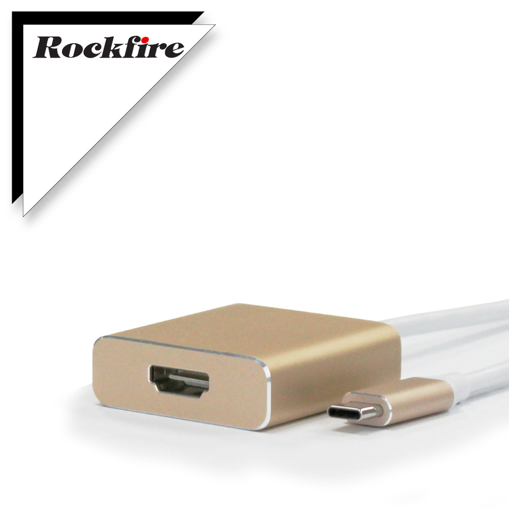 Rockfire USB3.1 Type-C 轉HDMI高畫質影像轉接線金色