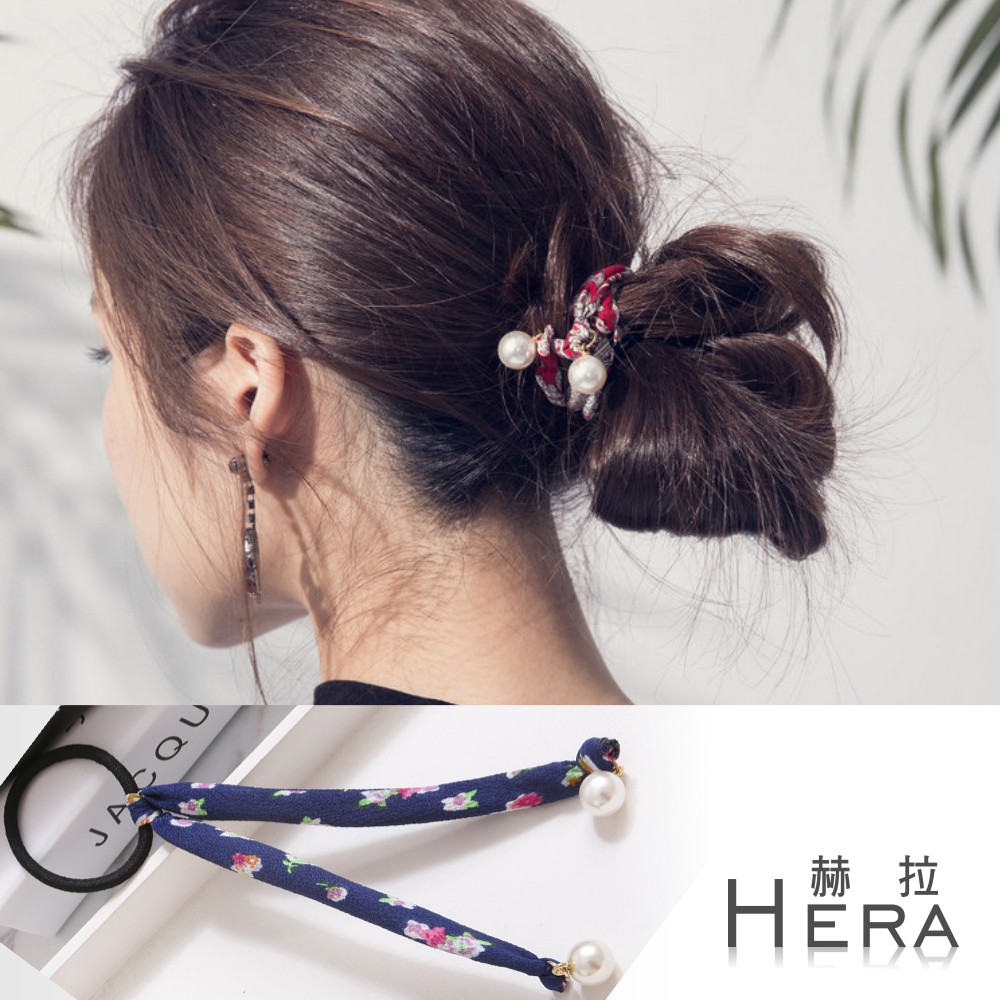 【Hera】赫拉 可盤髮印花珍珠吊墜髮圈/髮束(四款)藍色碎花