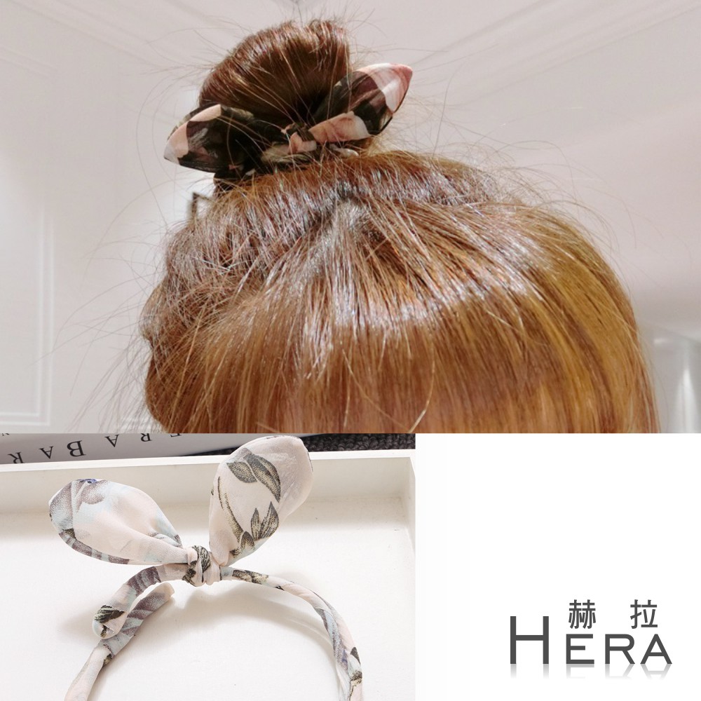 【Hera】赫拉 兔耳朵花苞頭/丸子頭盤髮髮棒(八款)米色印花